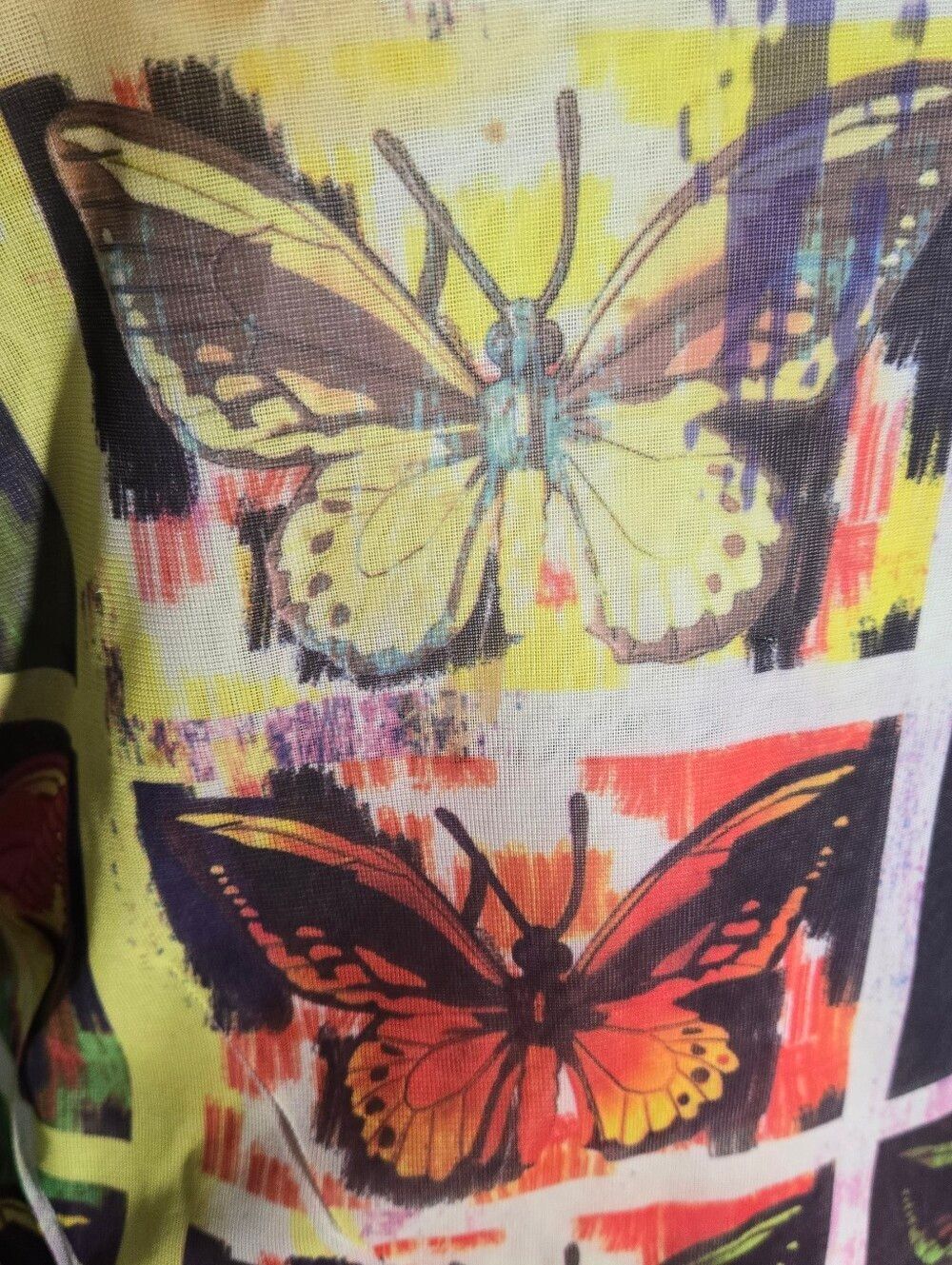 ONE WORLD Multicolor Butterfly Grid Long Sleeve Sheer Top L - Picture 3 of 7